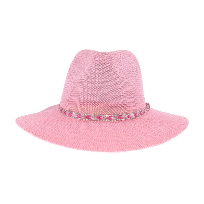 Knit Rhinestone Bugle Bead Trim C.C Panama Hat KP017