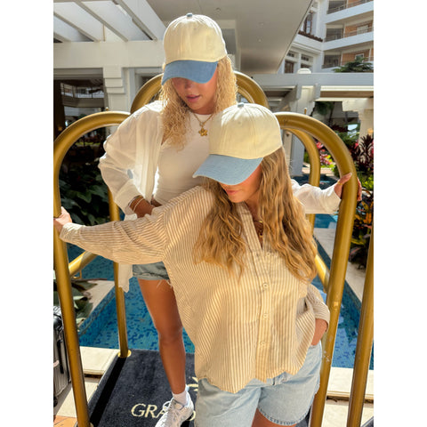 ★DNSR★ Vacation two-tone ball cap beige TOP HEADWEAR Throwback Heritage Snapback Hat - Two Tone