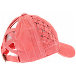 Basket Woven Criss-Cross High Ponytail CC Ball Cap BT922