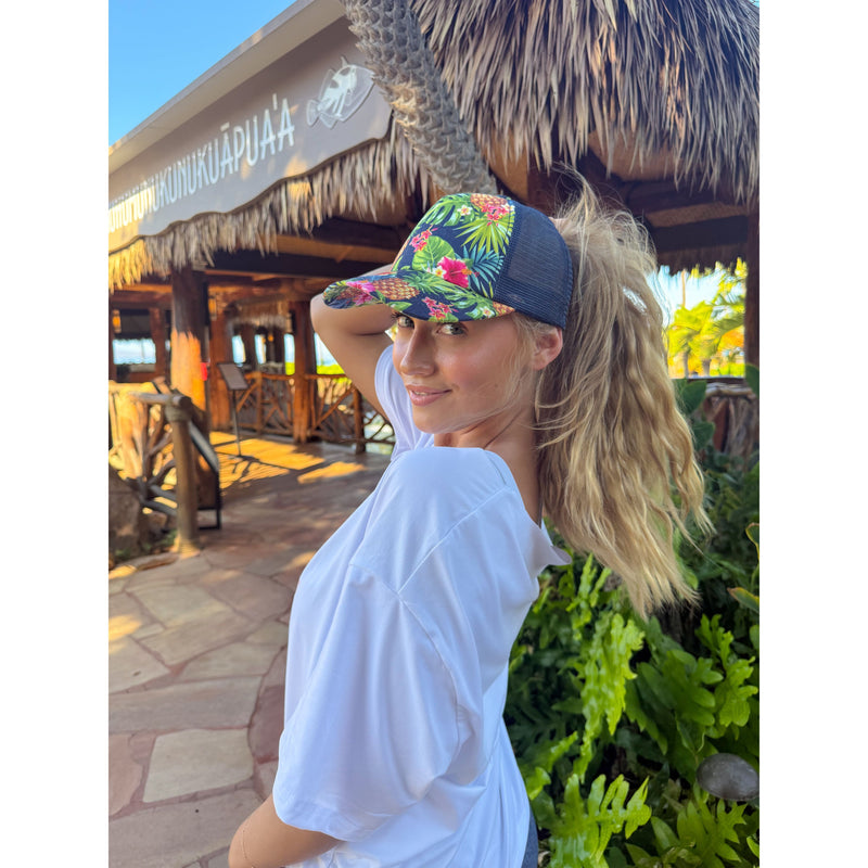 Tropical Print Criss Cross High Pony C.C Ball Cap BTB8057