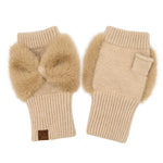 Faux Fur Bow Fingerless C.C Gloves FGE0155