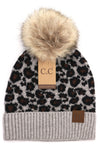 Animal Print Fur Pom CC Beanie HAT2315