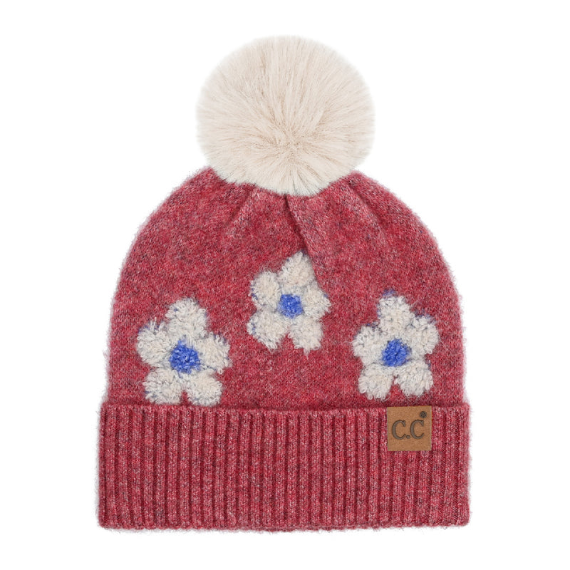 Daisy Contrast Faux Fur Pom C.C Beanie HTC0079