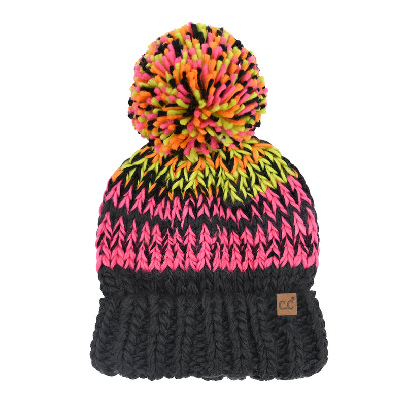 Multi Color Chunky Yarn C.C Pom Beanie HTC0082