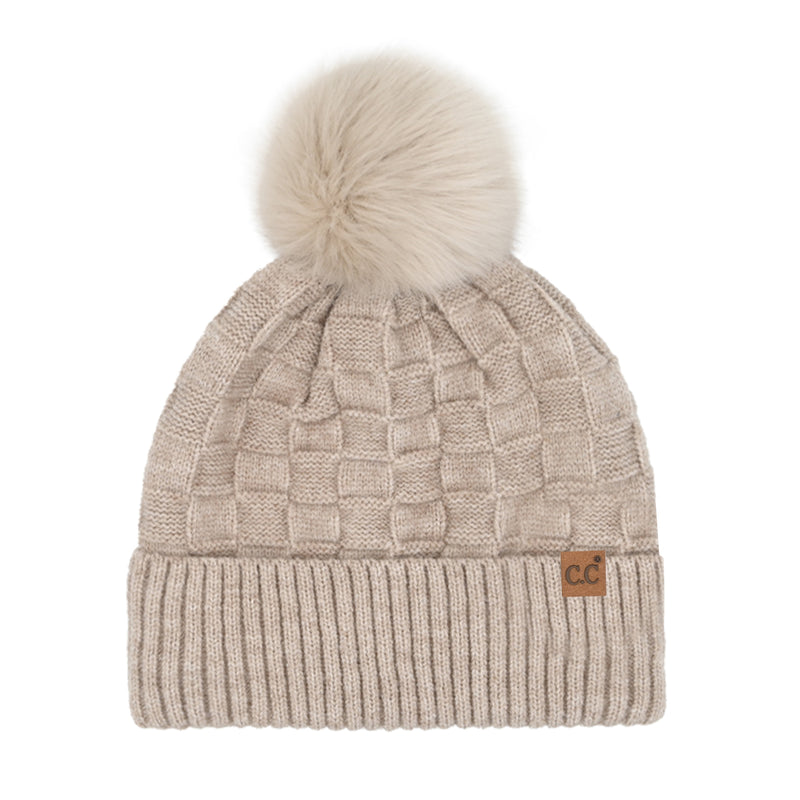 Woven Checkered Texture Pom C.C Beanie HTC0094