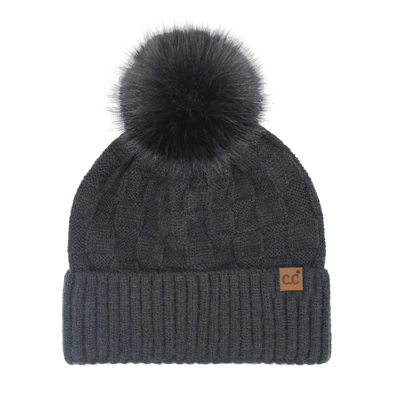 Woven Checkered Texture Pom C.C Beanie HTC0094