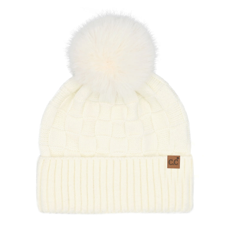 Woven Checkered Texture Pom C.C Beanie HTC0094