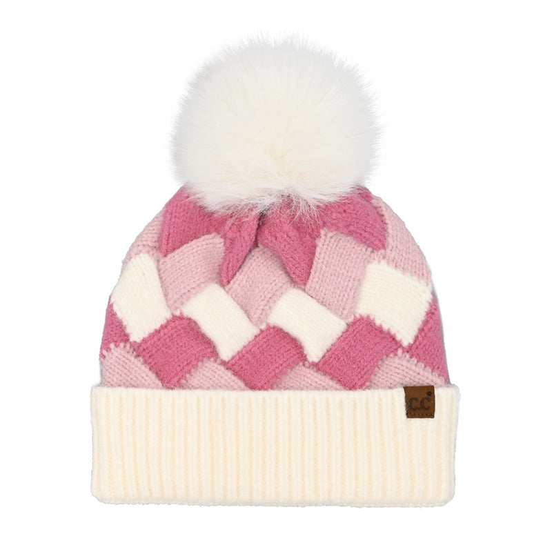 Chunky Weaved Faux Fur C.C Pom Beanie HTC0100