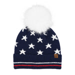 American Stars and Sriped Faux Fur Pom C.C Beanie HTC0120