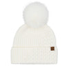 Pearl Embellished Cable Knit C.C Faux Fur Pom Beanie HTE0112