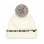 Neutral Horizontal Stripe Cuffed C.C Pom Beanie HTE0121