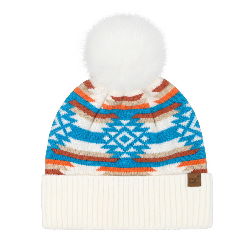 Aztec Patterned C.C Pom Beanie HTE0127