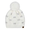 Allover Mini Rhinestone Bow C.C Faux Fur Pom Beanie HTE0136