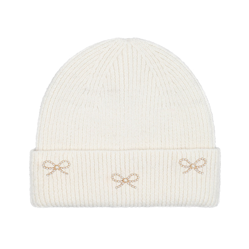 Pearl Bow Embellished Cuff C.C Beanie HTE0148