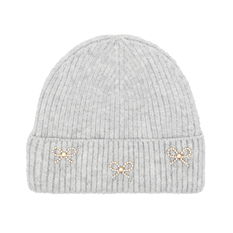 Pearl Bow Embellished Cuff C.C Beanie HTE0148