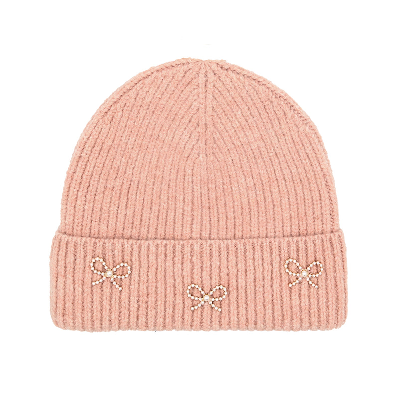 Pearl Bow Embellished Cuff C.C Beanie HTE0148