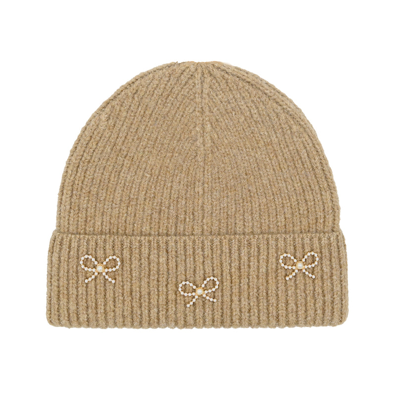 Pearl Bow Embellished Cuff C.C Beanie HTE0148