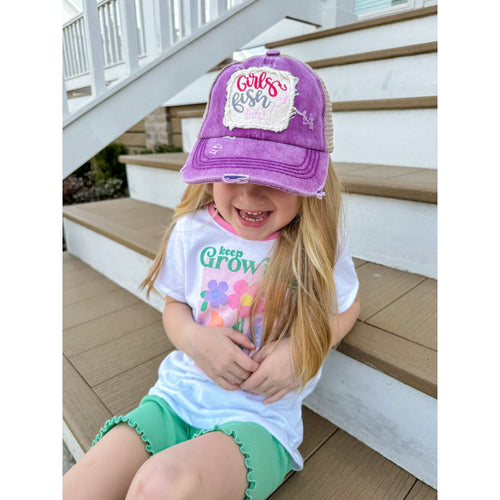 KIDS Embroidered Girls Fish Too! Patch Criss Cross High Pony C.C Ball Cap KIDSBT1020