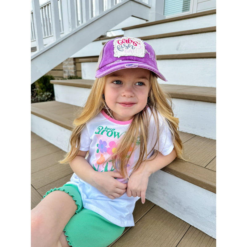 Kids Embroidered Girls Fish Too! Patch Criss Cross High Pony C.C Ball Cap KIDSBT1020 Baby Pink