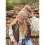 Allover Pearl Crochet C.C Faux Fur Pom Beanie HTE0128