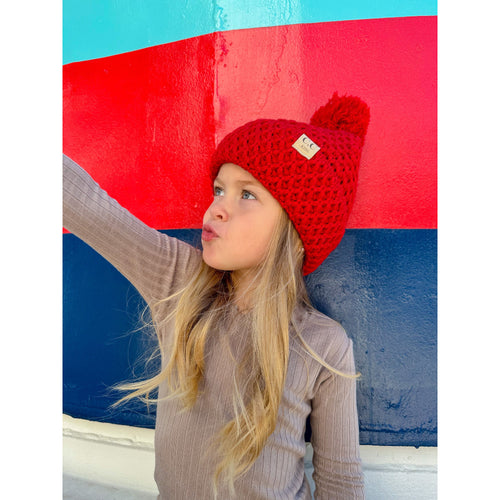CC Kids Beanie Pom Pom Stretch Knit Warm Thick Girls Hat Cap 4-8 Years NEW  FALL