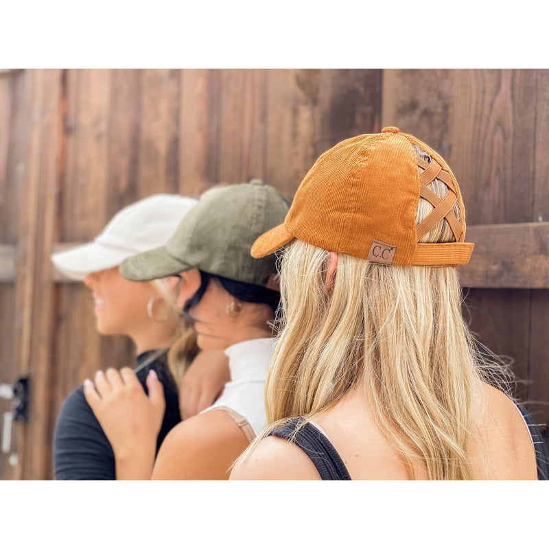Corduroy Criss Cross High Pony CC Ball Cap BT937 –
