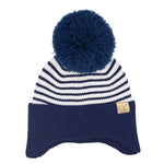 KIDS Stripe Earflap Yarn C.C Pom Beanie KDHTC0097