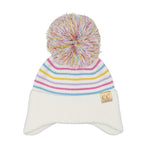 KIDS Stripe Earflap Yarn C.C Pom Beanie KDHTC0097