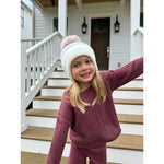 KIDS Stripe Earflap Yarn C.C Pom Beanie KDHTC0097