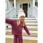 KIDS Stripe Earflap Yarn C.C Pom Beanie KDHTC0097