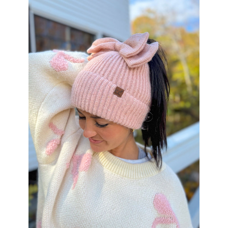 Sequin Bow Messy Bun C.C Beanie MBE0104