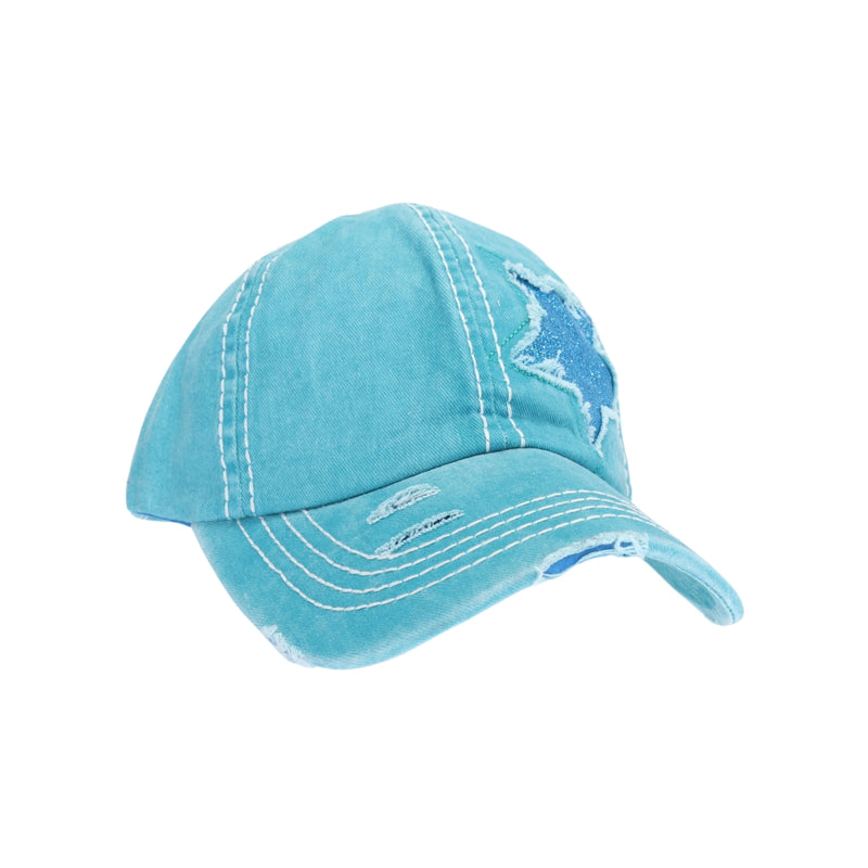 Distressed High Pony Cap with Glitter Star BT14