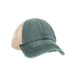 Washed Denim Criss Cross High Pony CC Ball Cap BT780