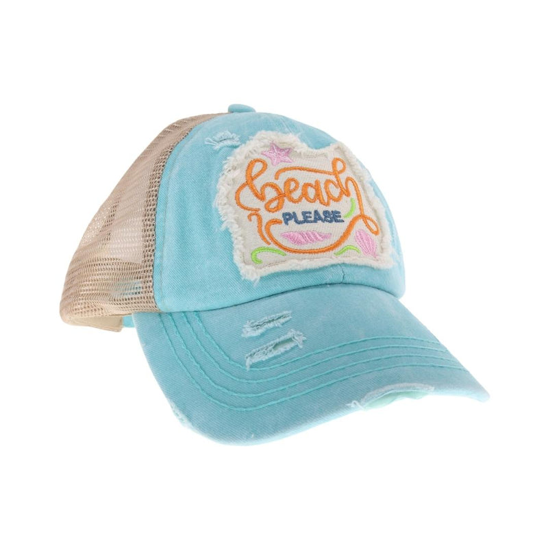 Embroidered Beach Please Patch C.C High Pony Criss Cross Ball Cap BT1005