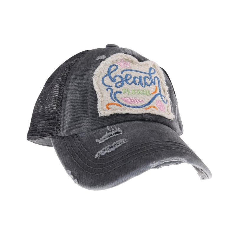 Embroidered Beach Please Patch C.C High Pony Criss Cross Ball Cap BT1005