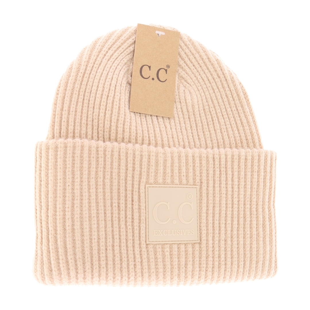 Solid Ribbed CC Beanie with Rubber Patch HAT7007 – ccbeanie.com