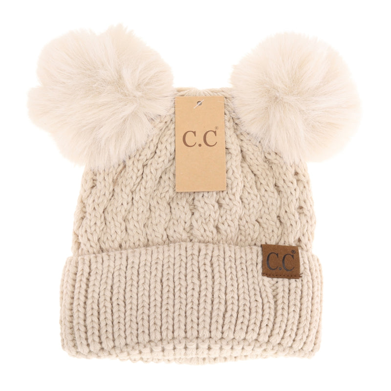 Cable Knit Double Matching Pom Beanie HAT2055-S
