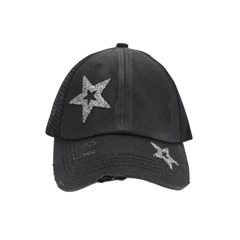 Hand Spray Glitter Star Criss Cross High Pony C.C Ball Cap BTB8058