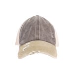 Tri-Color Stone Washed Cross Criss Cross High Pony C.C Ball Cap BT781