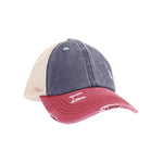 Tri-Color Stone Washed Cross Criss Cross High Pony C.C Ball Cap BT781