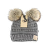 BABY Solid Ribbed Faux Fur Double Pom C.C Beanie BABY43POMPOM