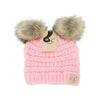 BABY Solid Ribbed Faux Fur Double Pom C.C Beanie BABY43POMPOM