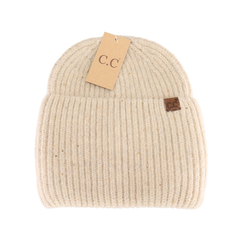 Wide Cuff Metallic Sequin C.C Beanie HTE0104