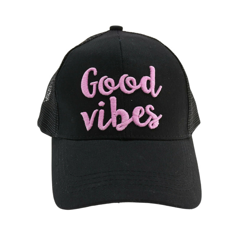 Good Vibes Embroidered Mesh Back High Ponytail CC Ball Cap BT10-GV
