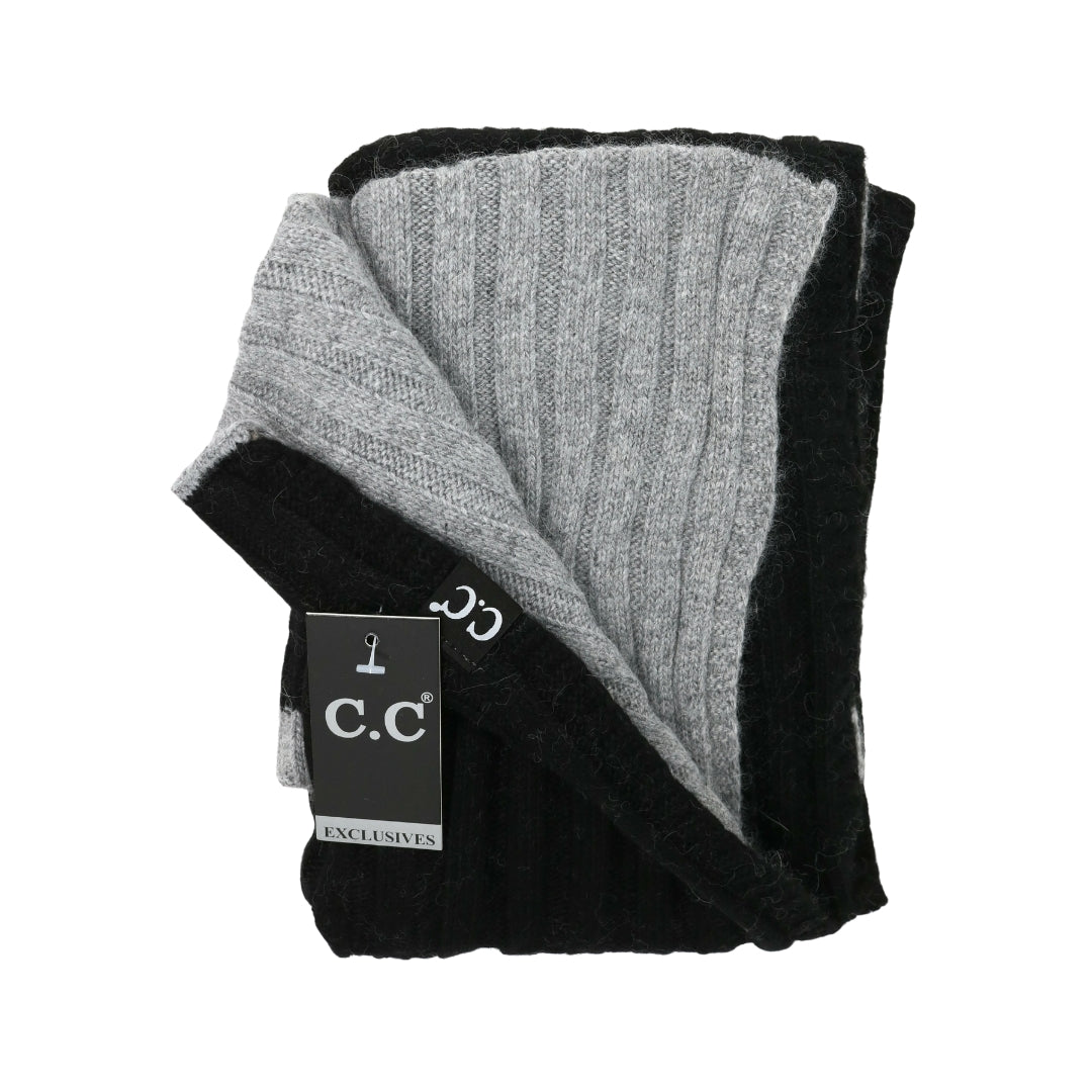 CC Exclusive-Black Label Two Tone Ribbed Knit Infinity Scarves INF400 ...