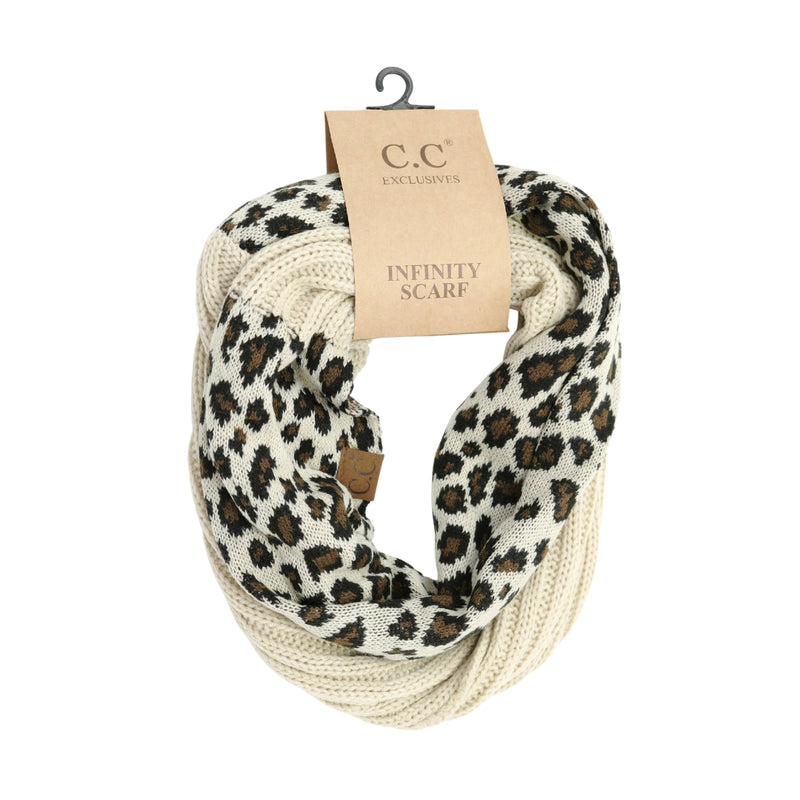 Ribbed Knit Leopard Accent CC Infinity Scarf SF80