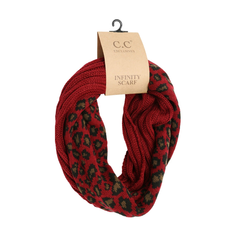 Ribbed Knit Leopard Accent CC Infinity Scarf SF80 –