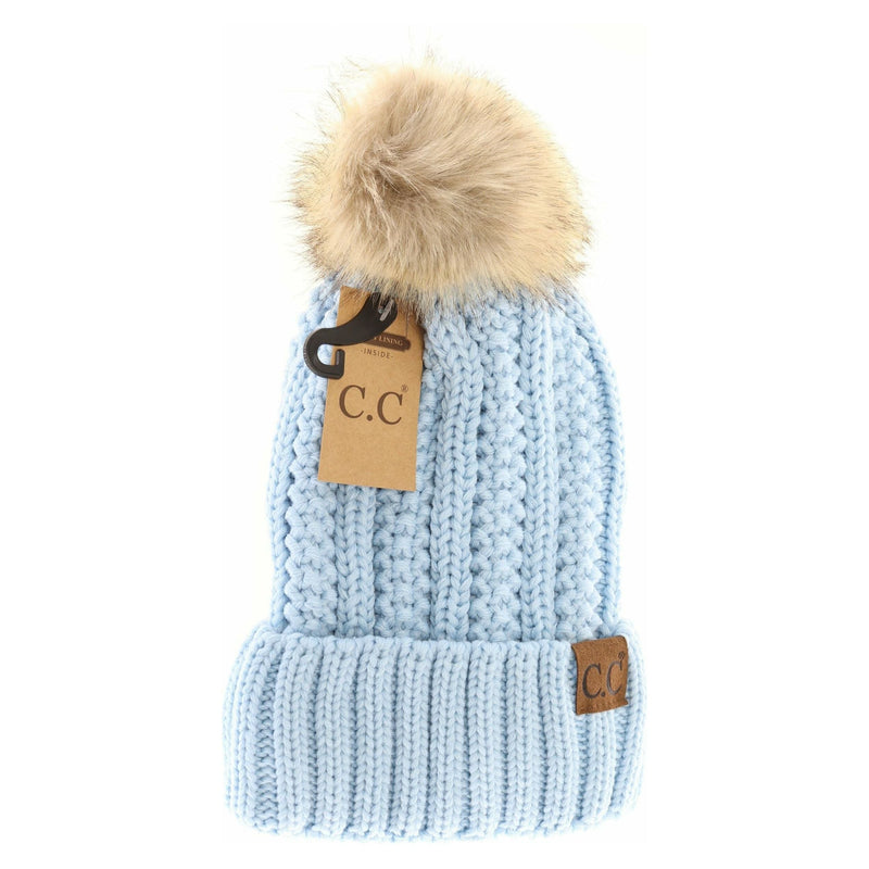 Fuzzy Lined Fur Pom CC Beanie YJ820