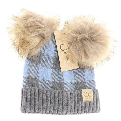 BABY Buffalo Check Double Pom C.C Beanie BABY25POMPOM