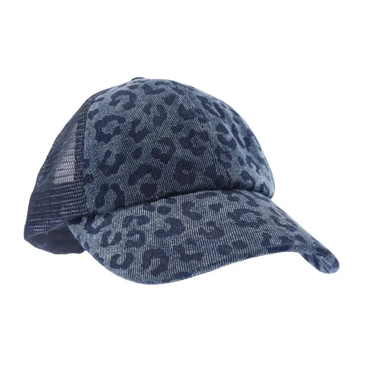 Leopard Denim Mesh Back Criss Cross High Pony C.C Ball Cap BT1012
